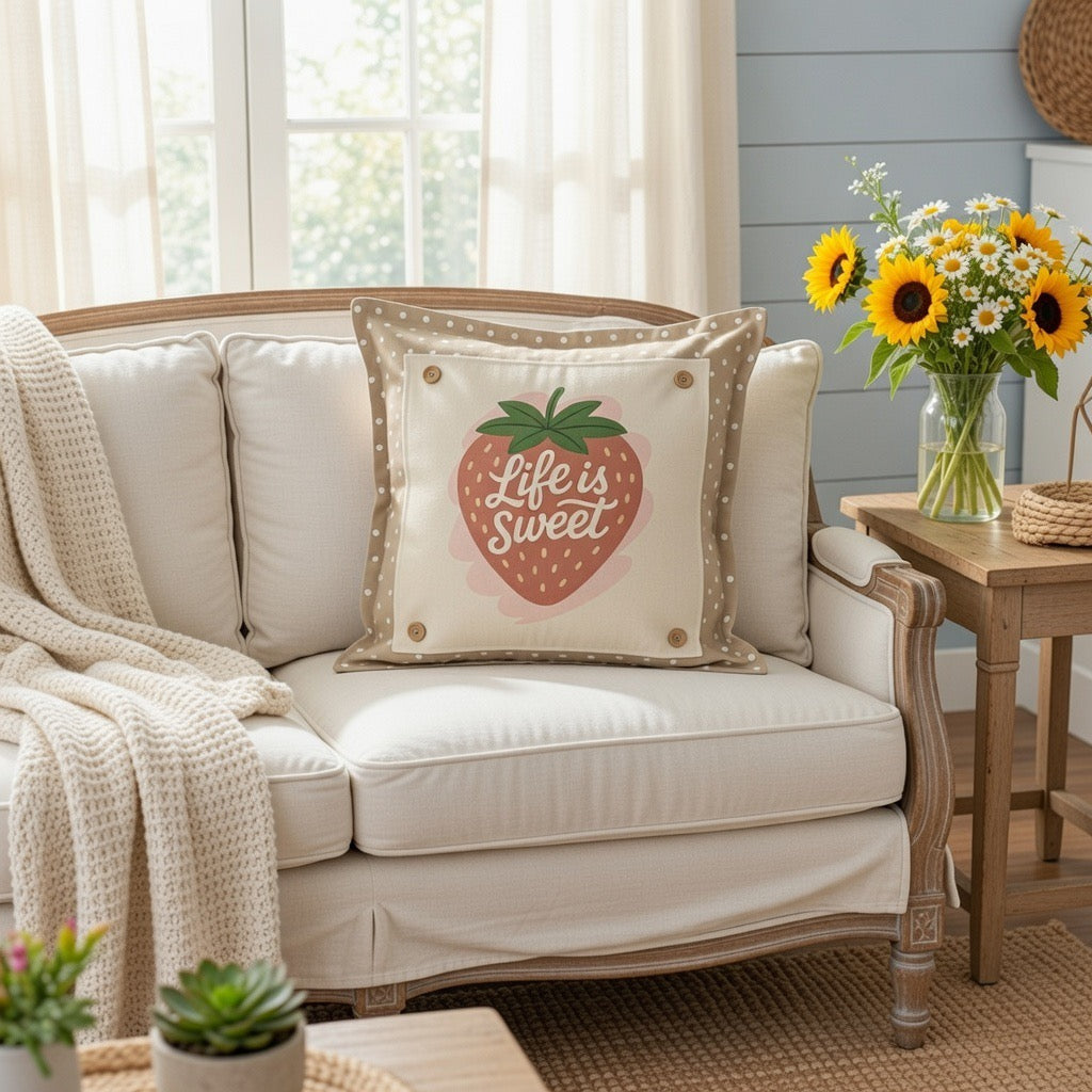 PANEL ONLY: SQUARE Spring, Summer, Garden Lover, Plants, Flowers; Life is Sweet STRAWBERRY ICE CREAM