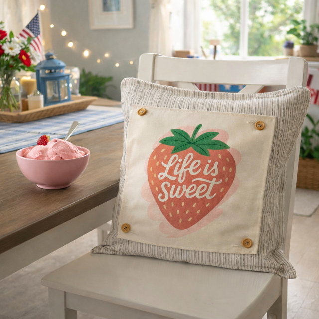 PANEL ONLY: SQUARE Spring, Summer, Garden Lover, Plants, Flowers; Life is Sweet STRAWBERRY ICE CREAM