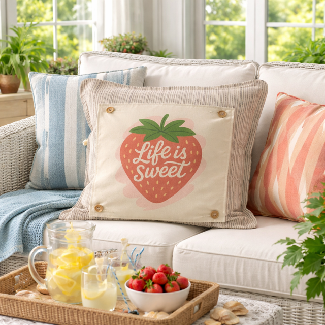 NEW! SQUARE SUMMER/FALL BUNDLE:  3 seasons +TAN POLKA DOT pillow: STRAWBERRY ICE CREAM, LAND THAT I LOVE, PUMPKIN PATCH, CUSTOM PANEL