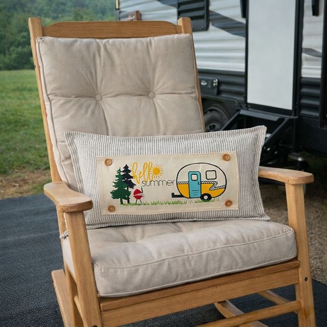 PANEL ONLY: RECTANGLE Hello BBQ Summer Vintage Camping Yellow Sunshine Camper, SUMMER CAMPER
