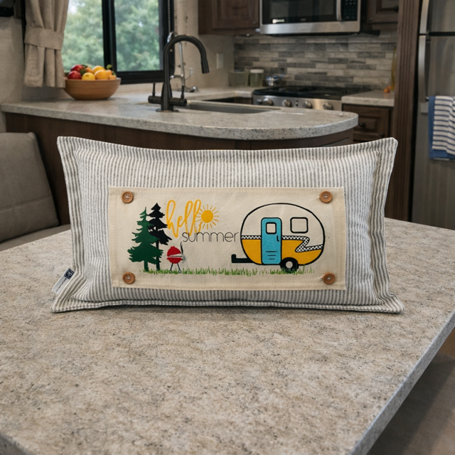 PANEL ONLY: RECTANGLE Hello BBQ Summer Vintage Camping Yellow Sunshine Camper, SUMMER CAMPER