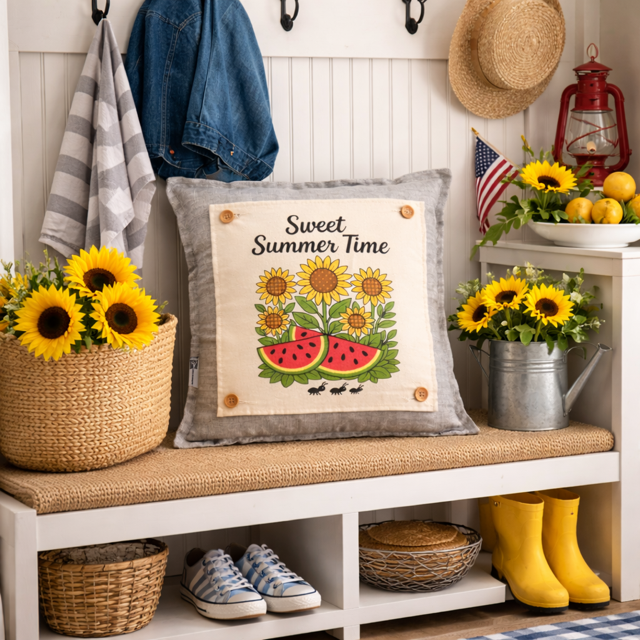 PANEL ONLY: SQUARE Entry, Garden, Between Holidays, House Warming, Host, sunflowers, watermelon, Summer; SWEET SUMMER TIME