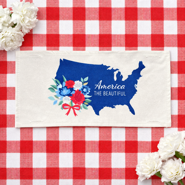 PANEL ONLY: RECTANGLE Summer; Picnic Table Cloth Stars Stripes America, Red, White, Blue; USA MAP