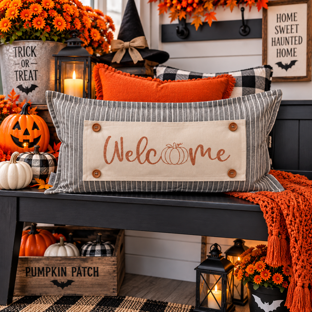GLITTER PANEL ONLY: RECTANGLE Seasonal Panel: Fall, Autumn, House Warming, Host, Halloween, Thanksgiving; WELCOME PUMPKIN