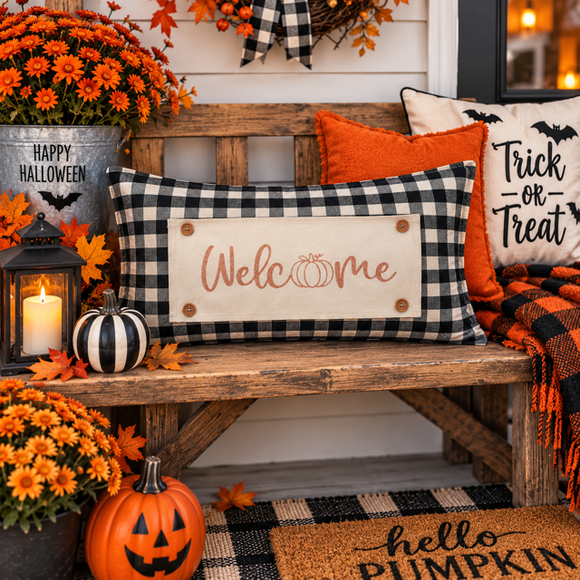 GLITTER PANEL ONLY: RECTANGLE Seasonal Panel: Fall, Autumn, House Warming, Host, Halloween, Thanksgiving; WELCOME PUMPKIN