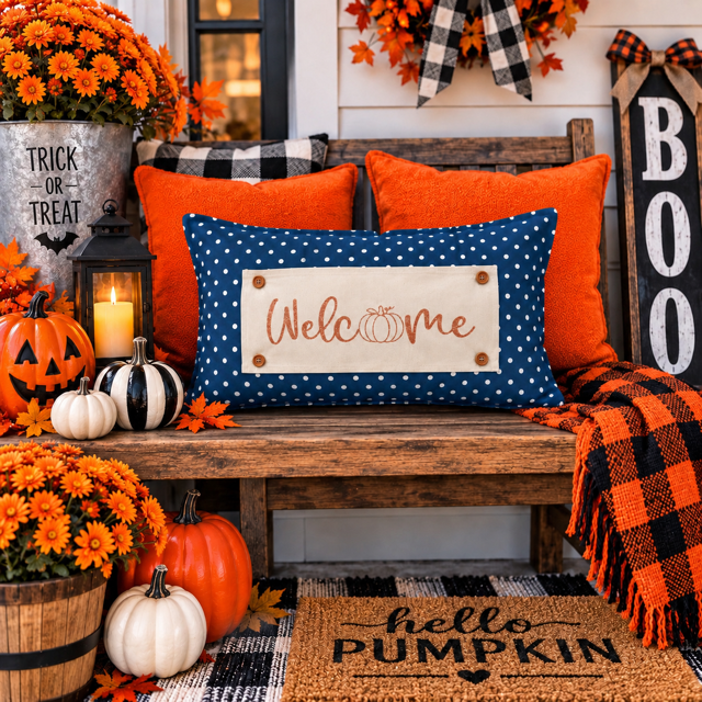 GLITTER PANEL ONLY: RECTANGLE Seasonal Panel: Fall, Autumn, House Warming, Host, Halloween, Thanksgiving; WELCOME PUMPKIN