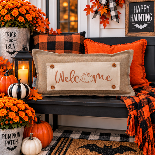 GLITTER PANEL ONLY: RECTANGLE Seasonal Panel: Fall, Autumn, House Warming, Host, Halloween, Thanksgiving; WELCOME PUMPKIN