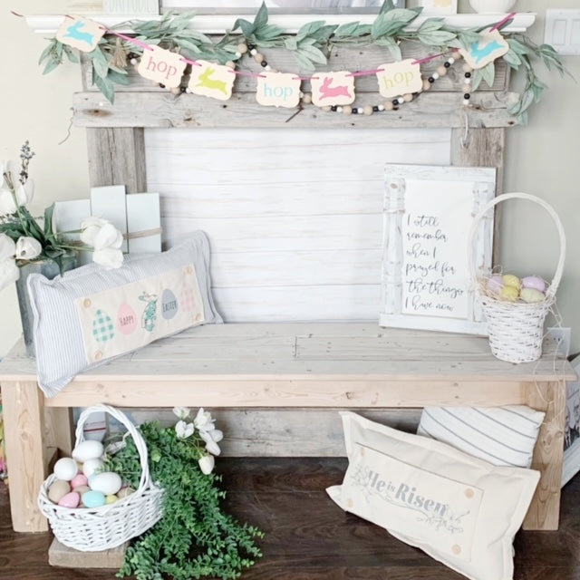 NEW! WINTER BUNDLE 26:  GRAY TICKING STRIPE pillow, SNOWMAN SCARVES, XOXO, PASTEL EGGS