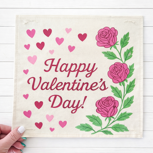 MISFIT PANEL ONLY: SQUARE Holiday Pure & Simple Aesthetic Classy Clean Boho Heart Cursive Honest Natural Love Winter, Valentine's, Hearts, Red, Pink, Polk-a-dot: SQUARE ROSES HAPPY VALENTINE'S DAY