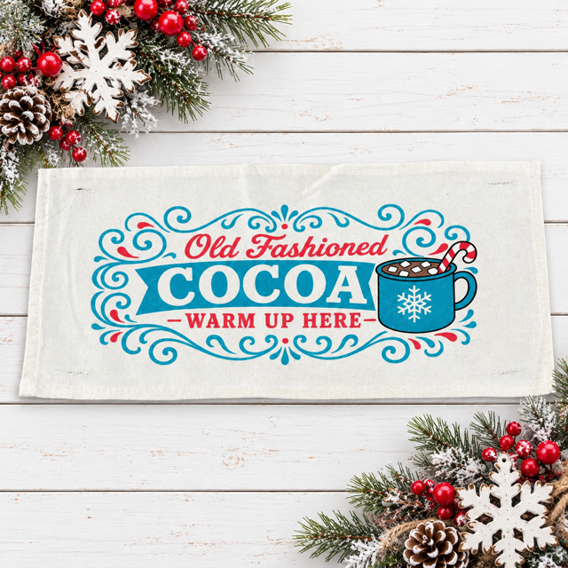 NEW! PANEL ONLY: RECTANGLE Winter; Vintage Sign, Marshmallows, Candy Cane, Chocolate; HOT COCOA