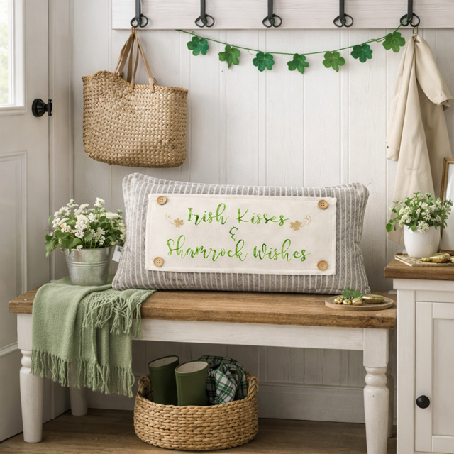 GLITTER PANEL ONLY: RECTANGLE Irish Kisses & Shamrock Wishes; Spring St. Saint Patrick's Day, GOLD CLOVER IRISH KISSES