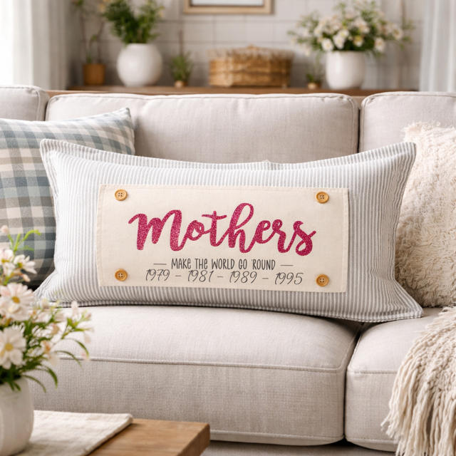 GLITTER CUSTOM PANEL ONLY: RECTANGLE Spring, Gift; Mom Her MOTHER'S DAY MAKE THE WORLD GO ROUND WITH BIRTH YEARS