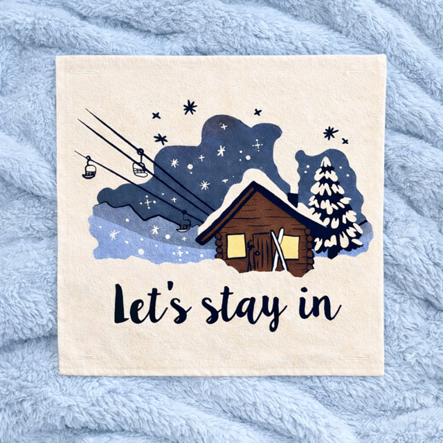 PANEL ONLY: 
SQUARE Holiday Panel: Christmas Family Tradition Snow Scene Winter Wonderland Resort Downhill  SKI LODGE