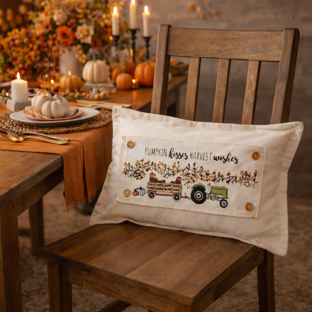 PANEL ONLY: RECTANGLE Autumn Fall Leaf Leaves White Pumpkin Patch Farm Hay Wagon CORN FIELD TRACTOR