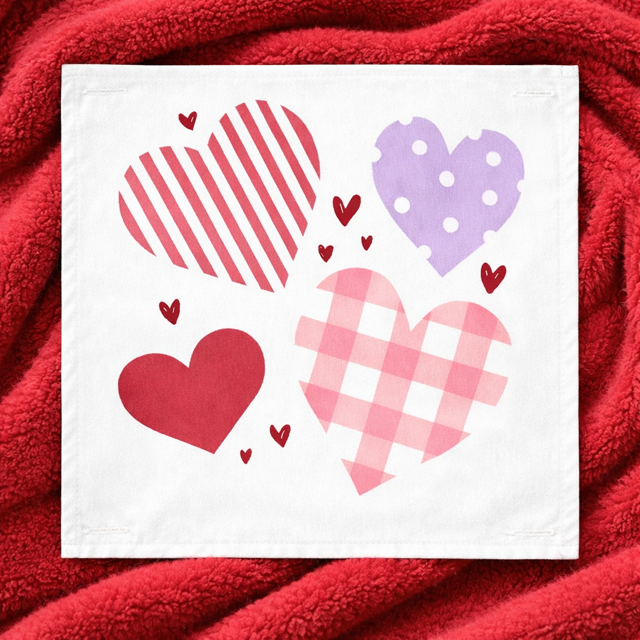 PANEL ONLY: 
SQUARE Holiday Pure & Simple Aesthetic Classy Clean Boho Heart Cursive Honest Natural Love Winter, Valentine's, Hearts, Red, Purple, Pink, Polk-a-dot, Stripes, Gingham, Plaid: SQUARE HEARTS;