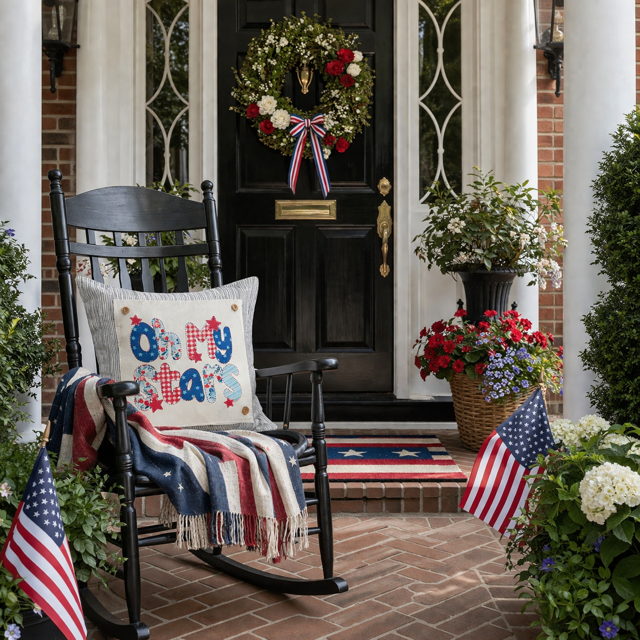 PANEL ONLY: SQUARE Summer Fall Spring Patriotic Military Veteran God Bless USA July 4th Sept 11 Remembrance Independence American Farmhouse OH MY STARS