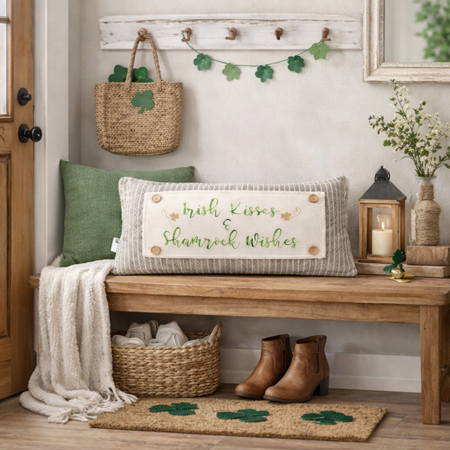 GLITTER PANEL ONLY: RECTANGLE Irish Kisses & Shamrock Wishes; Spring St. Saint Patrick's Day, GOLD CLOVER IRISH KISSES