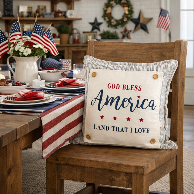 PANEL ONLY: SQUARE Summer Fall Spring Patriotic Military Veteran God Bless USA July 4th Sept 11 Remembrance Independence American Farmhouse AMERICA LAND THAT I LOVE