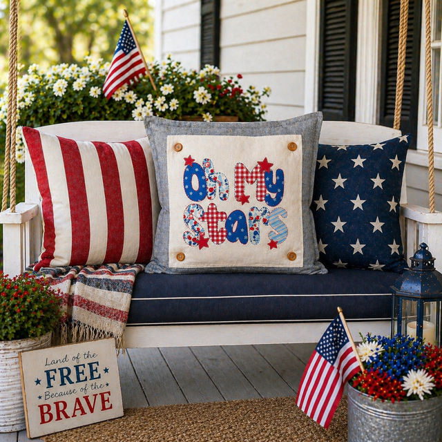 PANEL ONLY: SQUARE Summer Fall Spring Patriotic Military Veteran God Bless USA July 4th Sept 11 Remembrance Independence American Farmhouse OH MY STARS