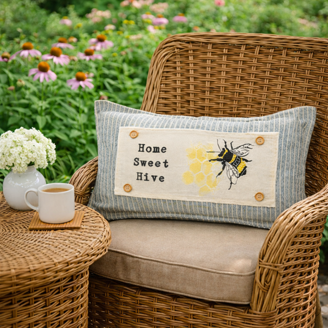 PANEL ONLY: RECTANGLE Boho Beehive Happy Mother's Day Summer, Spring; 1 BEE HOME SWEET HIVE