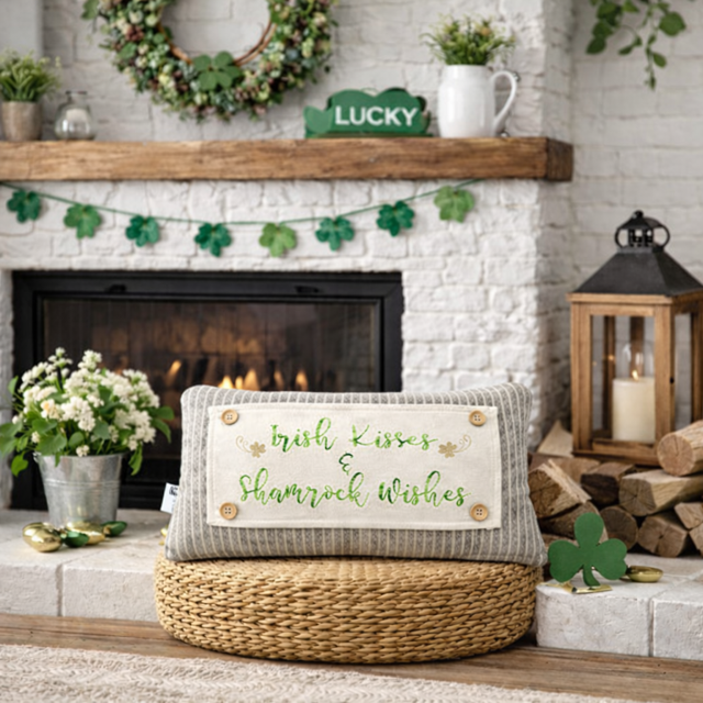 GLITTER PANEL ONLY: RECTANGLE Irish Kisses & Shamrock Wishes; Spring St. Saint Patrick's Day, GOLD CLOVER IRISH KISSES