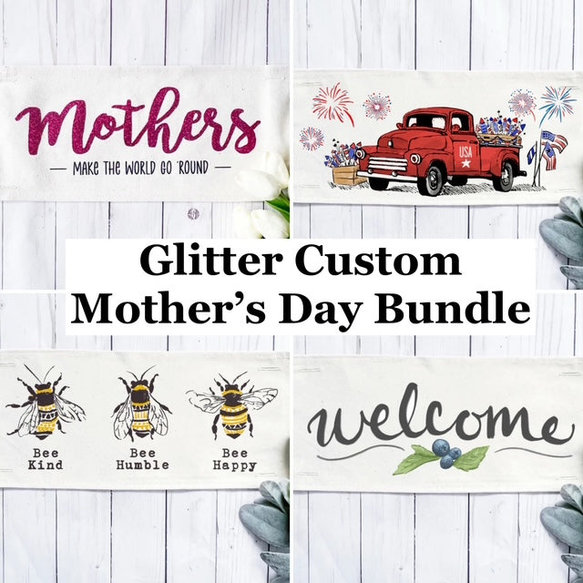 GLITTER PANELS ONLY: RECTANGLE Spring / Summer Mother's Day Set of these 4 panels: Mom Day,  GLITTER MOTHER'S GO ROUND, FIREWORK TRUCK, NEW WELCOME, 3 BEE ATTITUDES