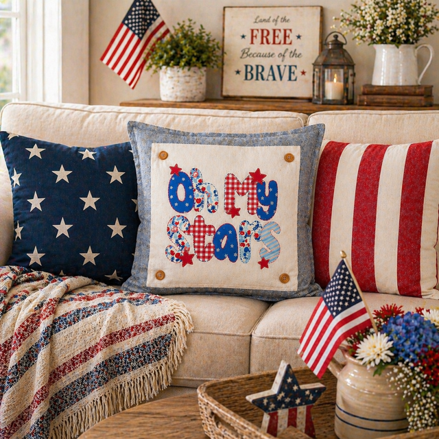 PANEL ONLY: SQUARE Summer Fall Spring Patriotic Military Veteran God Bless USA July 4th Sept 11 Remembrance Independence American Farmhouse OH MY STARS