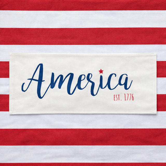 PANEL ONLY: RECTANGLE Summer, Star, Red, White and Blue, Cursive, Est. Vintage, Farmhouse; AMERICA 1776
