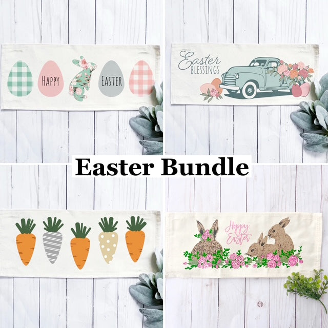 4 PANEL ONLY BUNDLE: RECTANGLE Easter Bundle Panels PASTEL EGGS / EASTER TRUCK / CARROTS / FLORAL BUNNIES