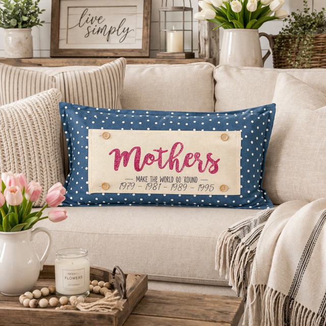 GLITTER CUSTOM PANEL ONLY: RECTANGLE Spring, Gift; Mom Her MOTHER'S DAY MAKE THE WORLD GO ROUND WITH BIRTH YEARS