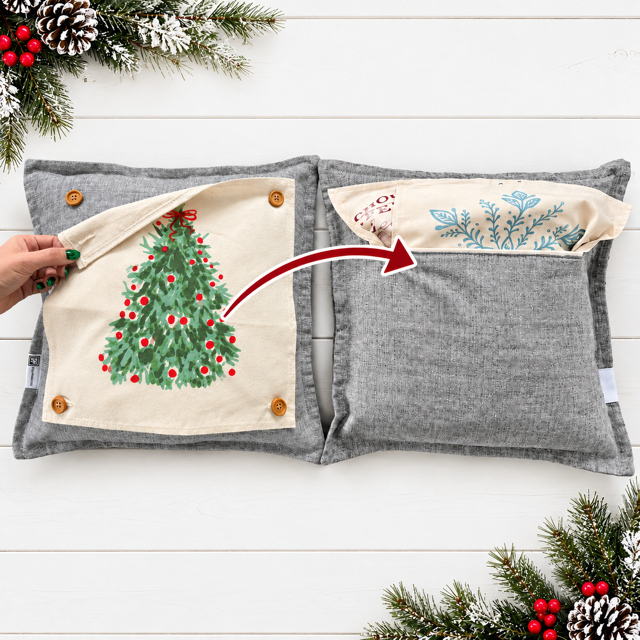NEW! WINTER BUNDLE:  3 seasons + CHARCOAL pillow: CHRISTMAS TREE, SNOWFLAKE, V-DAY SUBWAY ART