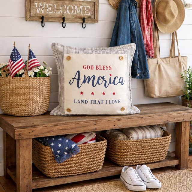 PANEL ONLY: SQUARE patriotic, Americana, home of the brave, 4th of July, blue and red, LAND THAT I LOVE