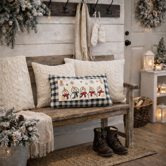 NEW! WINTER BUNDLE 26:  3 seasons + GINGHAM/BUFFALO CHECK pillow: SNOWMAN SCARVES / XOXO / CARROT PATCH
