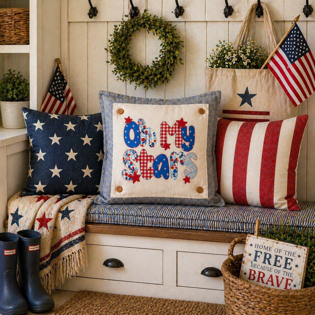 PANEL ONLY: SQUARE Summer Fall Spring Patriotic Military Veteran God Bless USA July 4th Sept 11 Remembrance Independence American Farmhouse OH MY STARS