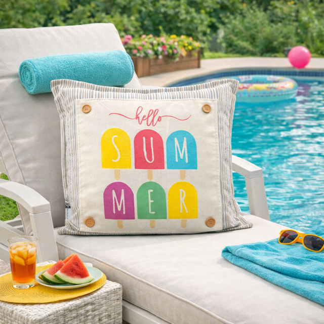 NEW! SPRING/SUMMER BUNDLE:  3 seasons +TAN POLKA DOT pillow: SPRING BOOTS, EASTER BASKET, SUMMER POPSICLES