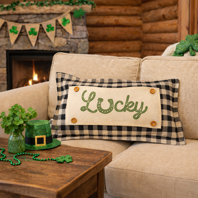 PANEL ONLY: RECTANGLE Holiday Spring, St. Patrick's Day, Leprechaun, Horse Shoe, Green, Irish, March 17th; LUCKY