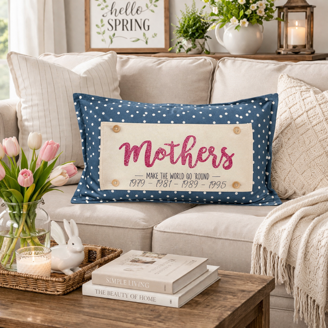 GLITTER CUSTOM PANEL ONLY: RECTANGLE Spring, Gift; Mom Her MOTHER'S DAY MAKE THE WORLD GO ROUND WITH BIRTH YEARS
