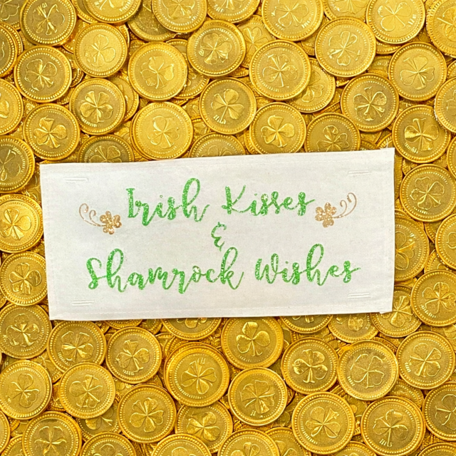 GLITTER PANEL ONLY: RECTANGLE Irish Kisses & Shamrock Wishes; Spring St. Saint Patrick's Day, GOLD CLOVER IRISH KISSES