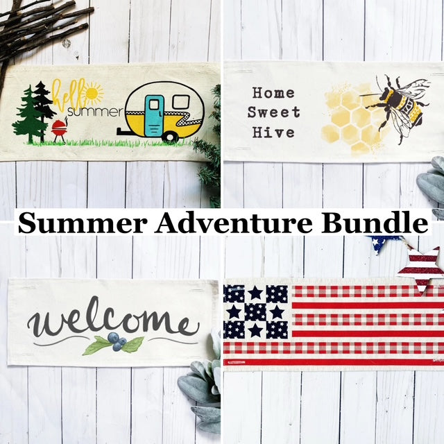 4 PANELS ONLY BUNDLE: RECTANGLE Summer Adventure Bundle SAVE!!!:WELCOME, SUMMER CAMPER, HOME SWEET HIVE, BARN QUILT FLAG