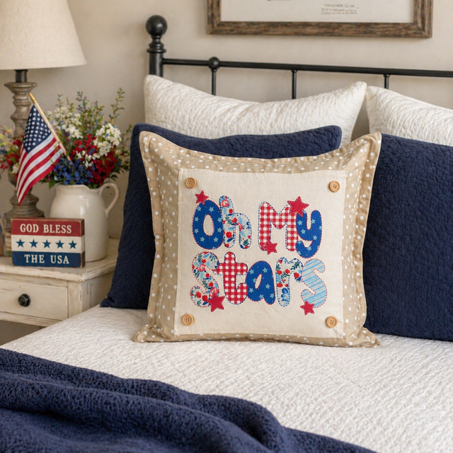 PANEL ONLY: SQUARE Summer Fall Spring Patriotic Military Veteran God Bless USA July 4th Sept 11 Remembrance Independence American Farmhouse OH MY STARS