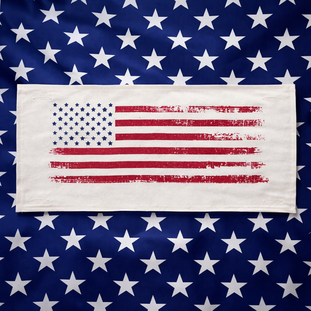 PANEL ONLY: RECTANGLE Summer American America Flag Vintage, White Wash, Faded, Well Loved; OLD GLORY