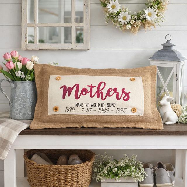 GLITTER CUSTOM PANEL ONLY: RECTANGLE Spring, Gift; Mom Her MOTHER'S DAY MAKE THE WORLD GO ROUND WITH BIRTH YEARS