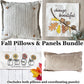 2 PILLOWS 2 PANELS BUNDLE: Fall Pillows & Panels Bundle. SQUARE TICKING STRIPED PILLOW, ACORN BRANCH, SUNFLOWERS, BURLAP PILLOW