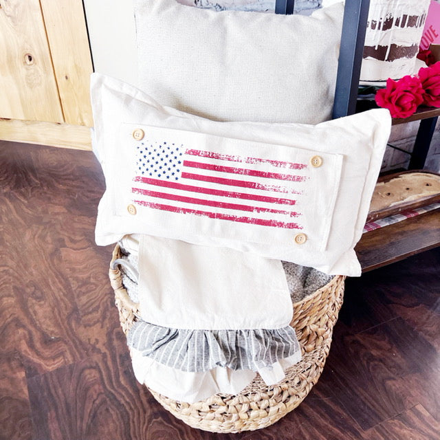 Holiday Panel: Summer American America Flag Vintage, White Wash, Fadded, Well Loved; OLD GLORY