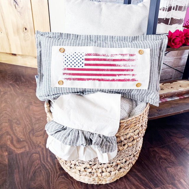 Holiday Panel: Summer American America Flag Vintage, White Wash, Fadded, Well Loved; OLD GLORY