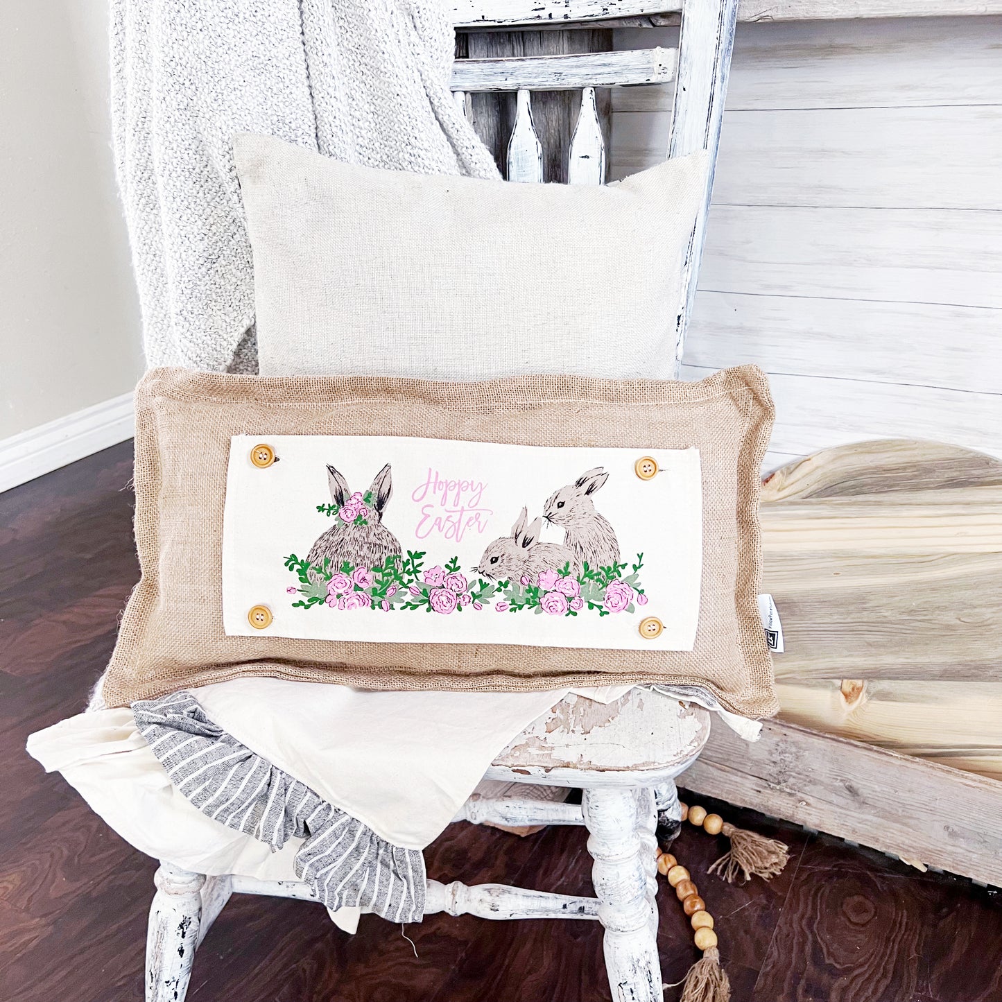 Holiday Panel: Spring Flowers Hop Chocolate Bunny Happy Easter Bunnies Garden; FLORAL RABBIT