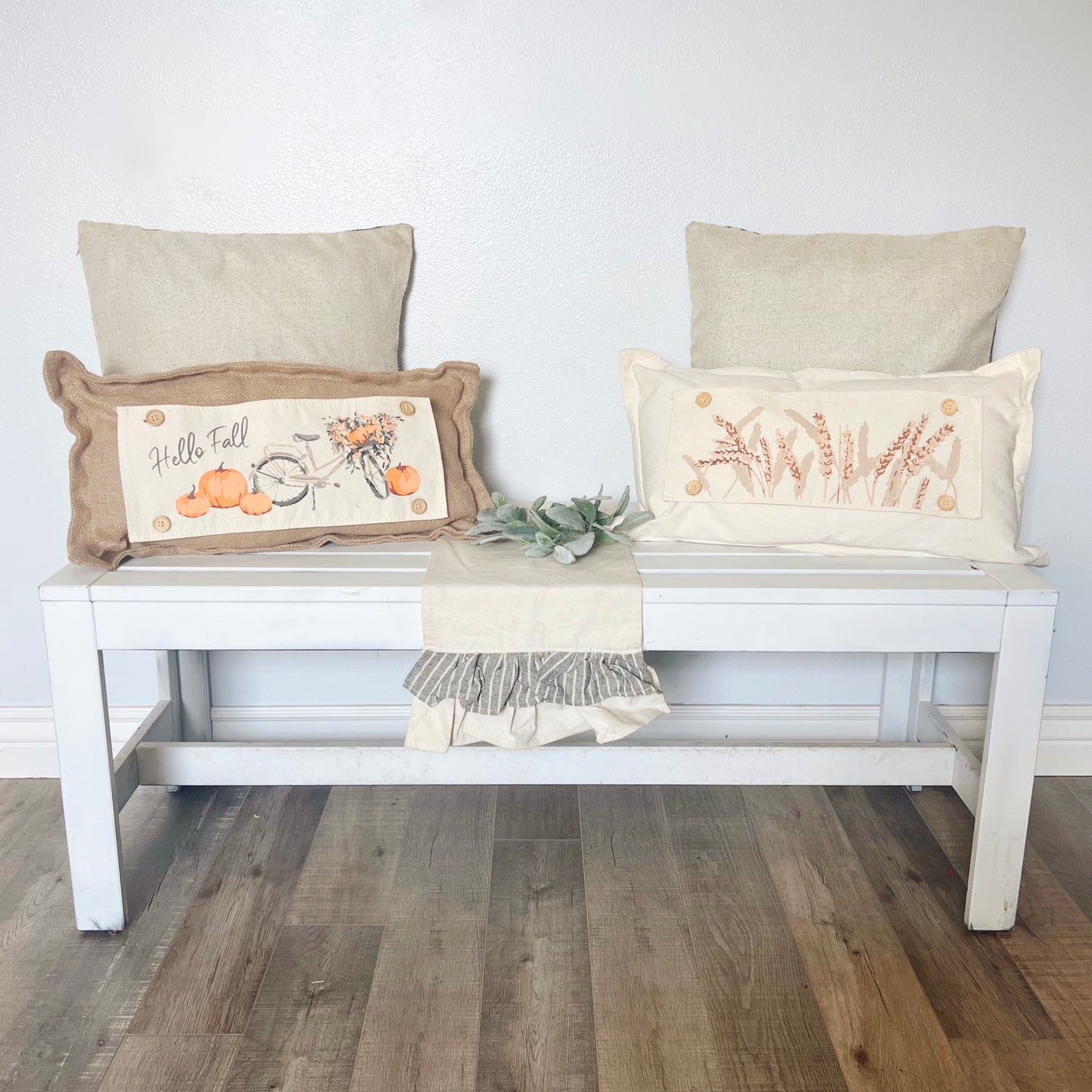 SEASONAL BUNDLE SET: Natural Cream Boho Pillow (comes with foam insert and these 4 panels in back pocket); Winter Spring Summer Fall Autumn: GATHER TOGETHER, EASTER TRUCK, SUMMER FLIP FLOPS, FARM FRESH CHRISTMAS TREES