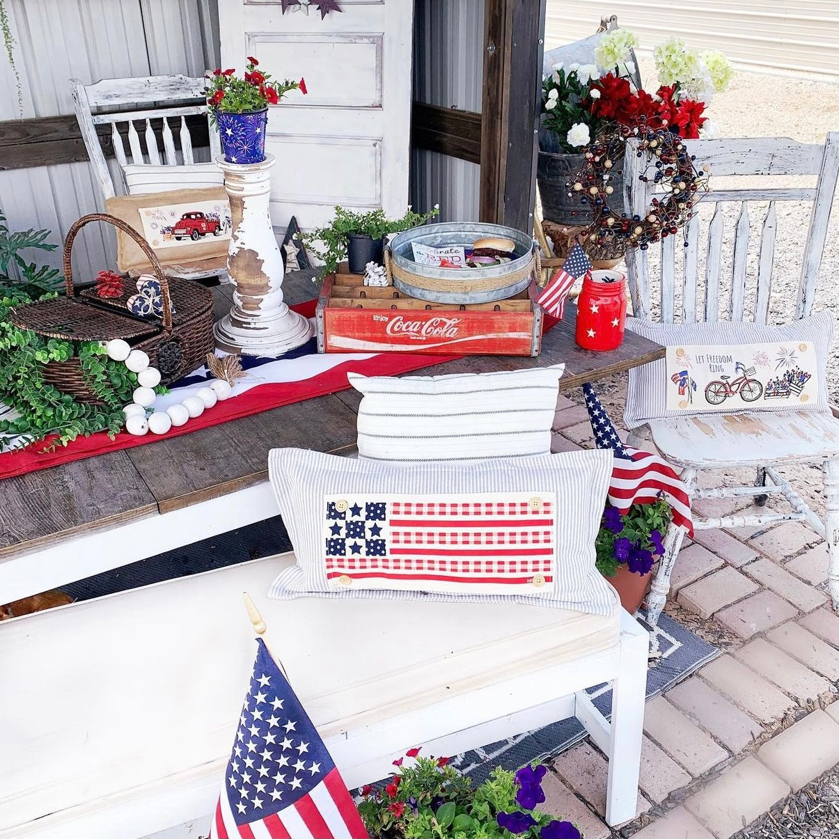 Holiday Panel: Summer; Picnic Table Cloth Stars Stripes America, Red, White, Blue; BARN QUILT AMERICAN FLAG