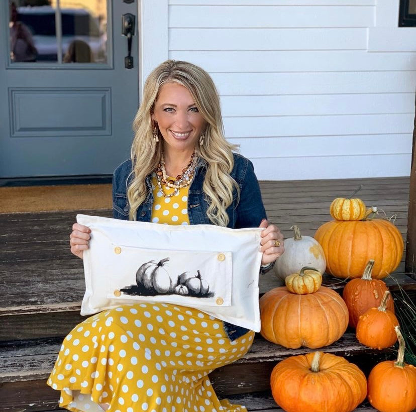 Seasonal Panel: Hand-Painted White Pumpkins; Fall Autumn