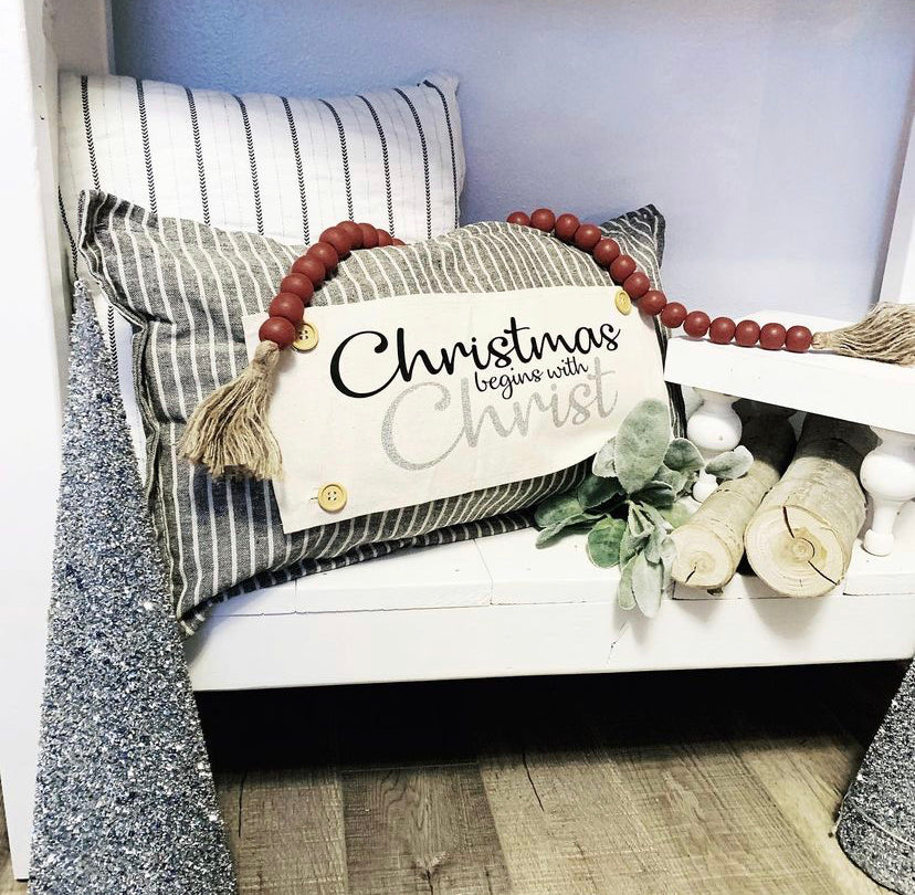 PANEL ONLY RECTANGLE Glitter Holiday Panel: Winter; CHRISTMAS BEGINS WITH CHRIST